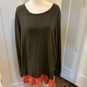 Matilda Jane Womens Olive Green Red Blue Patterned Sweater Size XL